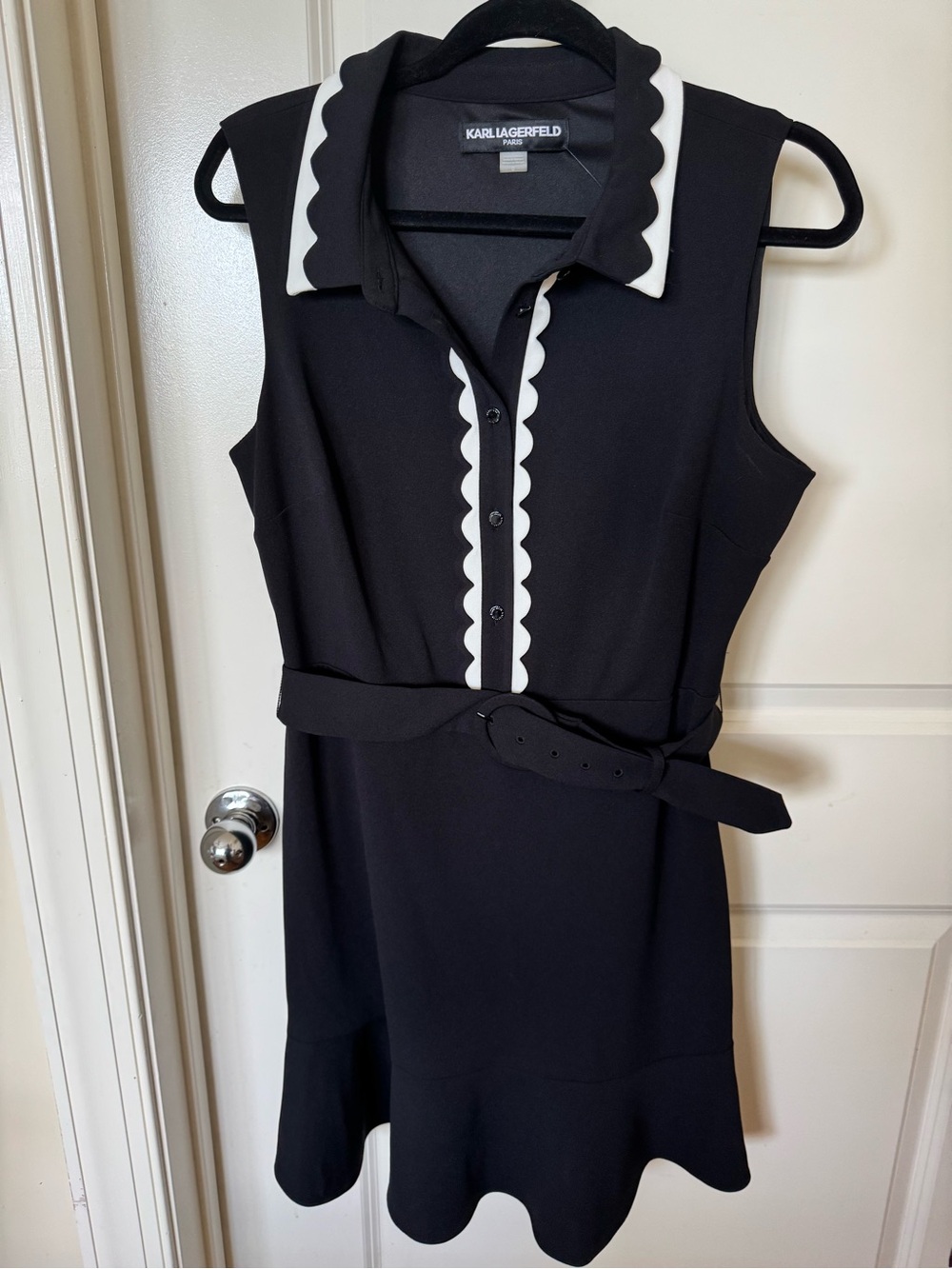 Karl Lagerfeld Black Mini Dress with White Scallop Trim